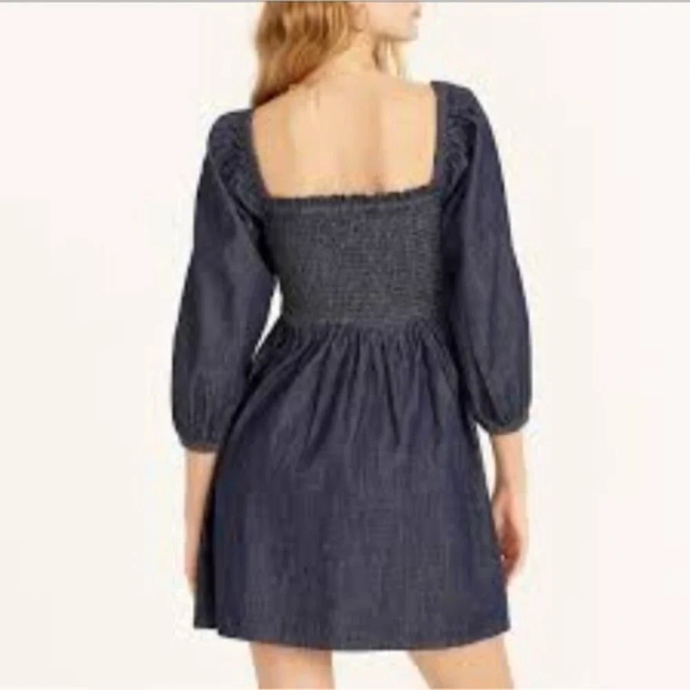 J. Crew Smocked Puff Sleeve Chambray Dress Birch Wash Size Medium